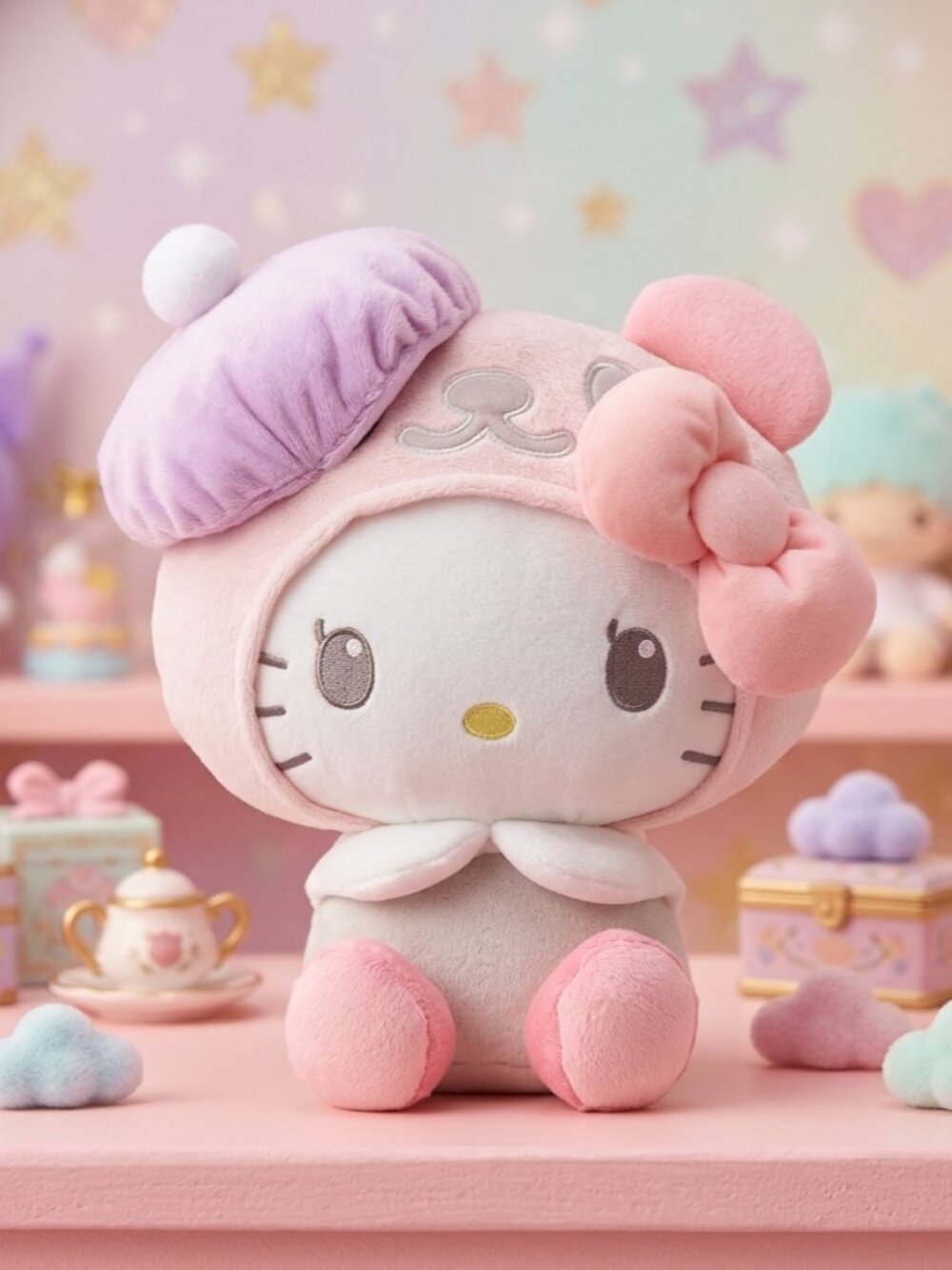 Hello Kitty Pastel Beret Panda Costume Plush (Pink)